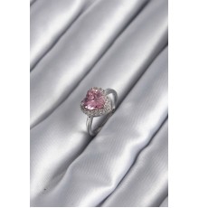 Pirinç Gümüş Renk Pembe Zirkon Taş Kalp Charm Model Kadın Yüzük