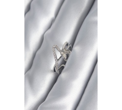 Pirinç Gümüş Renk Zirkon Taş Detay Kelebek Model Kadın Yüzük