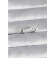 Pirinç Gümüş Renk Zirkon Taşlı Çiçek Model Kadın Yüzük