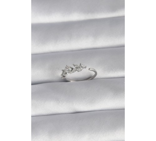 Pirinç Gümüş Renk Zirkon Taşlı Çiçek Model Kadın Yüzük