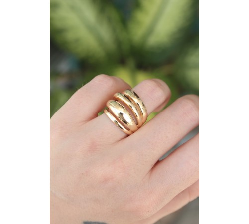 Pirinç Gold Renk Ayarlanabilir Tırtıklı Bombe Yüzük