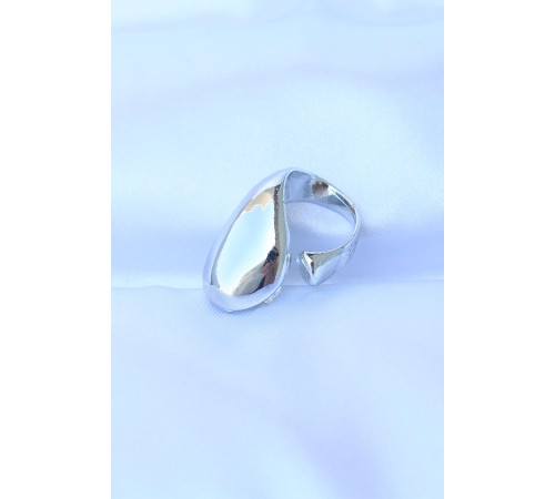 Pirinç Gümüş Renk Ayarlanabilir İri Bombeli Yüzük