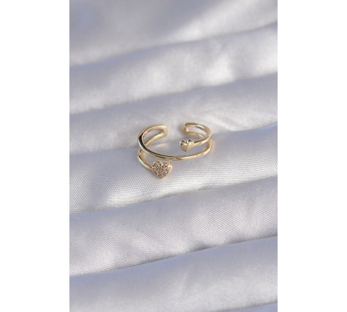 Pirinç Gold Renk Zirkon Taşlı Kalpli Model Ayarlanabilir Yüzük