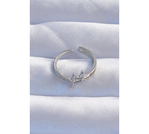 Pirinç Gümüş Renk Zirkon Taşlı 2li Görünüm Ayarlanabilir Yıldız Model Yüzük