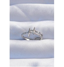 Pirinç Gümüş Renk Zirkon Taşlı 2li Görünüm Ayarlanabilir Yıldız Model Yüzük