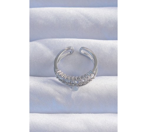 Pirinç Gümüş Renk Sedefli Zirkon Taşlı Su Yolu Model 2li Görünüm Ayarlanabilir Yüzük