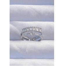 Pirinç Gümüş Renk Sedefli Zirkon Taşlı Su Yolu Model 2li Görünüm Ayarlanabilir Yüzük