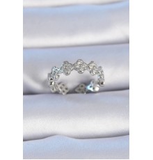 Pirinç Gümüş Renk Zirkon Taşlı Yonca Model Kadın Yüzük