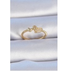 Pirinç Gold Renk Zirkon Taşlı Kalp Model Kadın Yüzük