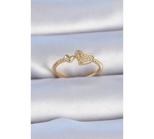 Pirinç Gold Renk Zirkon Taşlı Kalp Model Kadın Yüzük