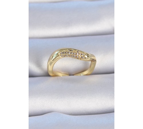 Pirinç Gold Renk Zirkon Taşlı Kadın Yüzük