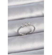 Pirinç Gümüş Renk Zirkon Taşlı Kalp İnci Detay Ayarlanabilir Model Kadın Yüzük