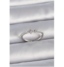 Pirinç Gümüş Renk Zirkon Taşlı Sıralı İnci Ayarlanabilir Model Kadın Yüzük