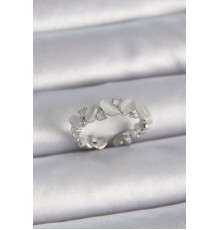 Pirinç Gümüş Renk Ayarlanabilir Zirkon Taşlı Beyaz Mineli Model Kadın Yüzük