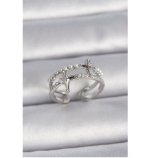 Pirinç Gümüş Renk Ayarlanabilir Zirkon Taşlı Kutup Yıldız İnci Detay Kadın Yüzük