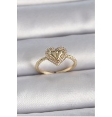 Pirinç Gold Renk Ayarlanabilir Zirkon Taşlı Kalp Model Kadın Yüzük