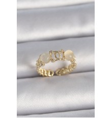 Pirinç Gold Renk Ayarlanabilir Zirkon Taşlı Beyaz Mineli Birleşik Halka Model Kadın Yüzük