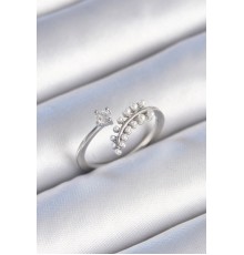 Pirinç Gümüş Renk Zirkon Taşlı İncili Yaprak Model Kadın Yüzük