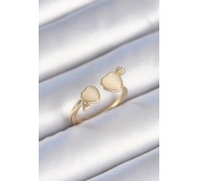 Pirinç Gold Renk Beyaz Mineli Kalp Model Kadın Yüzük