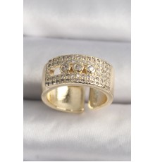 Pirinç Gold Renk Zirkon Taşlı Messika Model Ayarlanabilir Kadın Yüzük