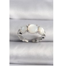 Pirinç Gümüş Renk Zirkon Taş Detaylı Beyaz Sedefli VIP Seri Kadın Yüzük