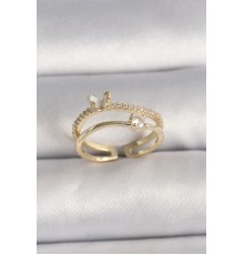 Pirinç Gold Renk Zirkon Taş Detaylı Kelebek Figür Ayarlanabilir Yüzük