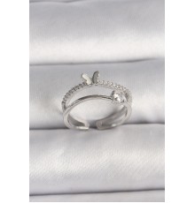 Pirinç Gümüş Renk Zirkon Taşlı Kelebek Figürlü Ayarlanabilir Yüzük