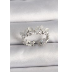 Pirinç Gümüş Renk Zirkon Taşlı Beyaz Mineli Kelebek Model Ayarlanabilir Yüzük