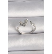 Pirinç Gümüş Renk Beyaz Mineli İnci Detaylı Kalp Model Ayarlanabilir Yüzük