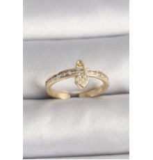 Pirinç Gold Renk Zirkon Taşlı İnci Detay Kilit Kalp Figür Ayarlanabilir Yüzük