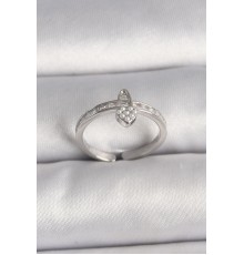 Pirinç Gümüş Renk Zirkon Taşlı İnci Detaylı Kilit Kalp Model Ayarlanabilir Yüzük