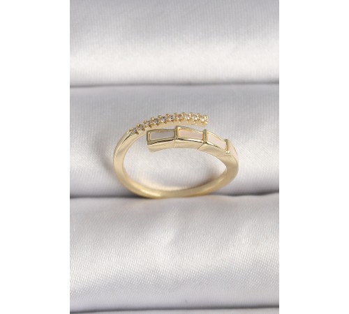 Pirinç Gold Renk Zirkon Taş Detaylı Yılan Model Ayarlanabilir Yüzük