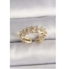 Pirinç Gold Renk Zirkon Taşlı Ayarlanabilir Yüzük