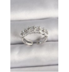 Pirinç Gümüş Renk Zirkon Taşlı Ayarlanabilir Yüzük