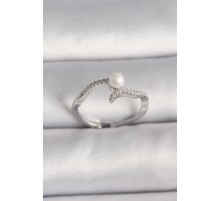 Pirinç Gümüş Renk Zirkon Taşlı Ayarlanabilir Yüzük