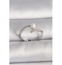 Pirinç Gümüş Renk Zirkon Taşlı Ayarlanabilir Yüzük