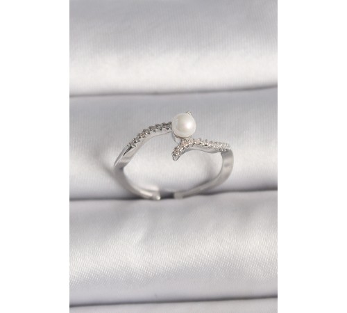 Pirinç Gümüş Renk Zirkon Taşlı Ayarlanabilir Yüzük