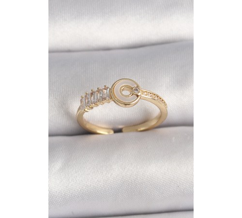 Pirinç Gold Renk Zirkon Taşlı Ayarlanabilir Kadın Yüzük