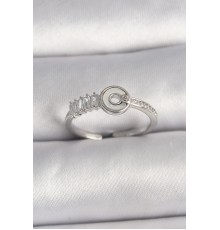 Pirinç Gümüş Renk Zirkon Taşlı Ayarlanabilir Kadın Yüzük