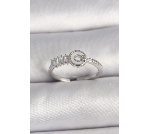 Pirinç Gümüş Renk Zirkon Taşlı Ayarlanabilir Kadın Yüzük