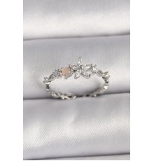 Pirinç Gümüş Renk Zirkon Taşlı Çiçek Model Ayarlanabilir Yüzük