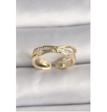 Pirinç Gold Renk Zirkon Taşlı Yıldız Detaylı Ayarlanabilir Kadın Yüzük