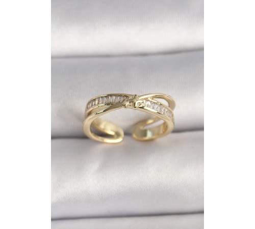 Pirinç Gold Renk Zirkon Taşlı Yıldız Detaylı Ayarlanabilir Kadın Yüzük