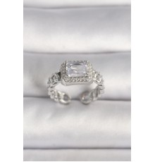 Pirinç Gümüş Renk Ayarlanabilir Zincir Kare Zirkon Taşlı Kadın Yüzük