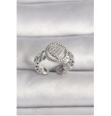 Pirinç Gümüş Renk Zincir Model Zirkon Taşlı Kalp Model Kadın Yüzük