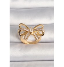 Pirinç Gold Renk Ayarlanabilir Zirkon Taşlı Kurdele Model Kadın Yüzük