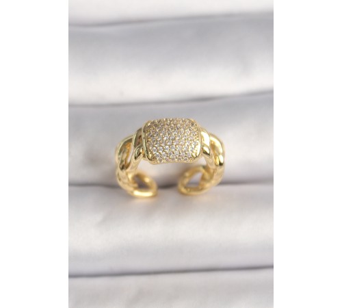 Pirinç Gold Renk Ayarlanabilir Zirkon Taşlı Kadın Yüzük