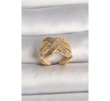 Pirinç Gold Renk Ayarlanabilir Zirkon Taşlı X Model Kadın Yüzük