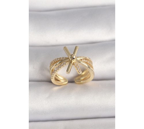 Pirinç Gold Renk Ayarlanabilir Ziron Taşlı Kadın Yüzük