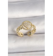 Pirinç Gold Renk Ayarlanabilir Zirkon Taşlı Kalp Model Kadın Yüzük